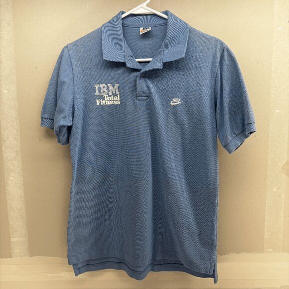 Vintage Nike IBM Collab 70s Nike Polo with IBM Fitness Center Rare Mens M - Picture 1 of 14